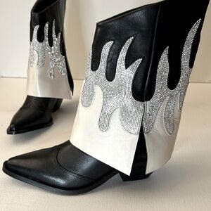 Gianni Bini Boots in black with bone and crystal bling!